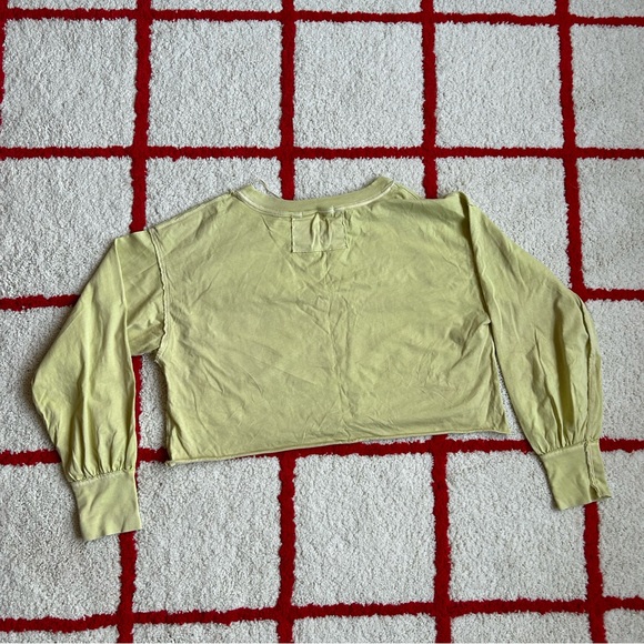 Free People Austin Washed Lime Green Long Sleeve Cropped Tee - Picture 3 of 13